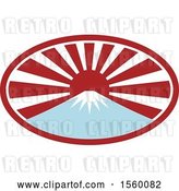 Vector Clip Art of Retro Mount Fuji with Snow and a Japanese Sunrise Oval by Patrimonio