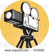 Vector Clip Art of Retro Movie Film Camera over Orange Rays by Patrimonio