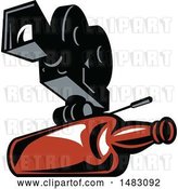 Vector Clip Art of Retro Movie Film Camera with a Whiskey Bottle by Patrimonio