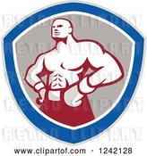 Vector Clip Art of Retro Muscular Boxer Guy in a Shield by Patrimonio