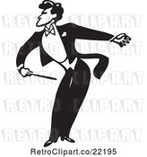Vector Clip Art of Retro Music Conductor Facing Left, Bending and Holding an Arm Back by BestVector