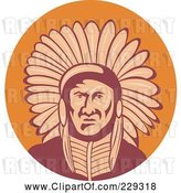 Vector Clip Art of Retro Native American Guy in Headdress by Patrimonio