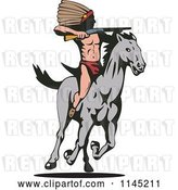 Vector Clip Art of Retro Native American Hunting with a Rifle on a Running Horse by Patrimonio