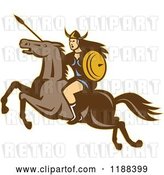 Vector Clip Art of Retro Norse Valkyrie Warrior with a Spear on Horseback 3 by Patrimonio