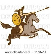 Vector Clip Art of Retro Norse Valkyrie Warrior with a Spear on Horseback 5 by Patrimonio