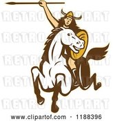 Vector Clip Art of Retro Norse Valkyrie Warrior with a Spear on Horseback by Patrimonio