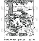 Vector Clip Art of Retro Nude Man Diving into a Pond with the End Text by Prawny Vintage
