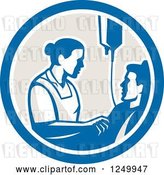Vector Clip Art of Retro Nurse Tending to a Patient in a Circle by Patrimonio