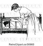 Vector Clip Art of Retro Nurturing Mother Checking on Her Sleeping Child by Prawny Vintage