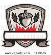 Vector Clip Art of Retro Oak Leaves and an Acorn with Flames in a Shield by Patrimonio