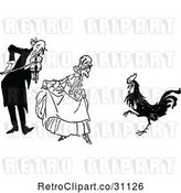 Vector Clip Art of Retro Old Couple and Dancing Rooster by Prawny Vintage