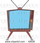 Vector Clip Art of Retro Old Fashioned Square Tv on a Stand by Dennis Holmes Designs