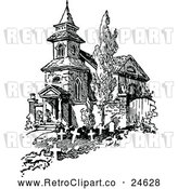 Vector Clip Art of Retro Old French Church and Graves by Prawny Vintage