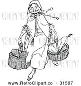 Vector Clip Art of Retro Old Lady Carying Baskets by Prawny Vintage