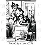 Vector Clip Art of Retro Old Lady with a Cat Making a Pie by Prawny Vintage