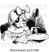 Vector Clip Art of Retro Old Lady with a Plate and Spoon by Prawny Vintage