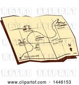 Vector Clip Art of Retro Open Foldable Hiking Trail Map with an X at a Summit by Patrimonio