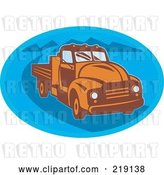 Vector Clip Art of Retro Orange and Blue Pickup Truck Logo by Patrimonio