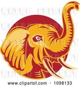Vector Clip Art of Retro Orange and Red Elephant with a Raised Trunk by Patrimonio