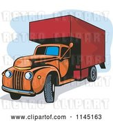 Vector Clip Art of Retro Orange and Red Moving Van by Patrimonio