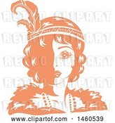 Vector Clip Art of Retro Orange and White Flapper Girl Wearing a Feathered Headband by BNP Design Studio