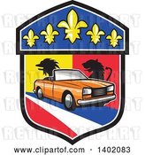 Vector Clip Art of Retro Orange Cabriolet Convertible Coupe Car French Coat of Arms Crest by Patrimonio