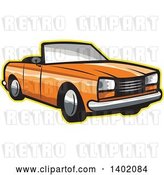 Vector Clip Art of Retro Orange Cabriolet Convertible Coupe Car with a Yellow Outline by Patrimonio