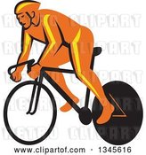 Vector Clip Art of Retro Orange Cyclst Racing a Bicycle by Patrimonio