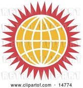 Vector Clip Art of Retro Orange Globe with White Lines and Red Spikes by Andy Nortnik