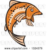 Vector Clip Art of Retro Orange Leaping Rainbow Trout Fish by Patrimonio