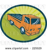Vector Clip Art of Retro Orange Pickup Truck on Green Logo by Patrimonio