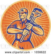 Vector Clip Art of Retro Orange Plumber and Wrench Logo by Patrimonio