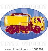 Vector Clip Art of Retro Orange Street Cleaner Machine and Blue Ray Oval by Patrimonio