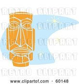 Vector Clip Art of Retro Orange Tiki Carving in Style, over Blue with Stars by Xunantunich
