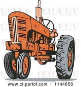 Vector Clip Art of Retro Orange Tractor 1 by Patrimonio