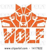 Vector Clip Art of Retro Orange Wolf Heads Facing Front and to the Sides over Text by Patrimonio