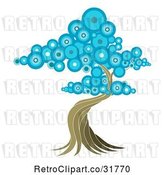 Vector Clip Art of Retro Oriental Tree with Blue Circle Foliage by AtStockIllustration
