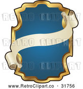Vector Clip Art of Retro Ornate Blue and Gold Banner Frame with Copyspace by AtStockIllustration