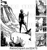 Vector Clip Art of Retro Outdoorsmen and Mountains by BestVector