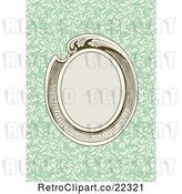 Vector Clip Art of Retro Oval Frame over Green with Biege Vines by BestVector