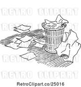Vector Clip Art of Retro over Flowing Trash Can by Prawny Vintage