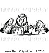 Vector Clip Art of Retro Owl Family in a Circle by Prawny Vintage
