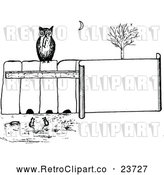 Vector Clip Art of Retro Owl on a Fence, Watching Mice by Prawny Vintage