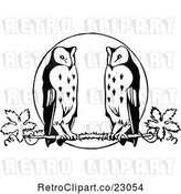 Vector Clip Art of Retro Owls Perched Against a Full Moon by Prawny Vintage