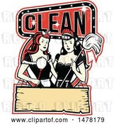 Vector Clip Art of Retro Pair of Maids with a Mop and Duster in a Clean Design by Patrimonio