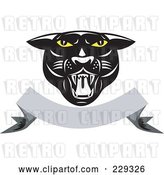 Vector Clip Art of Retro Panther Head over a Blank Banner by Patrimonio