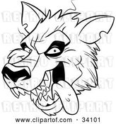 Vector Clip Art of Retro Panting Werewolf Head with Fangs, Hanging Its Tongue out by Lawrence Christmas Illustration