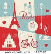 Vector Clip Art of Retro Paris Themed Collage with Text and Items by Eugene