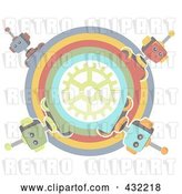 Vector Clip Art of Retro Pastel Circle of Robots Around a Gear by Mheld