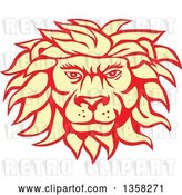 Vector Clip Art of Retro Pastel Yellow and Red Male Lion Face by Patrimonio